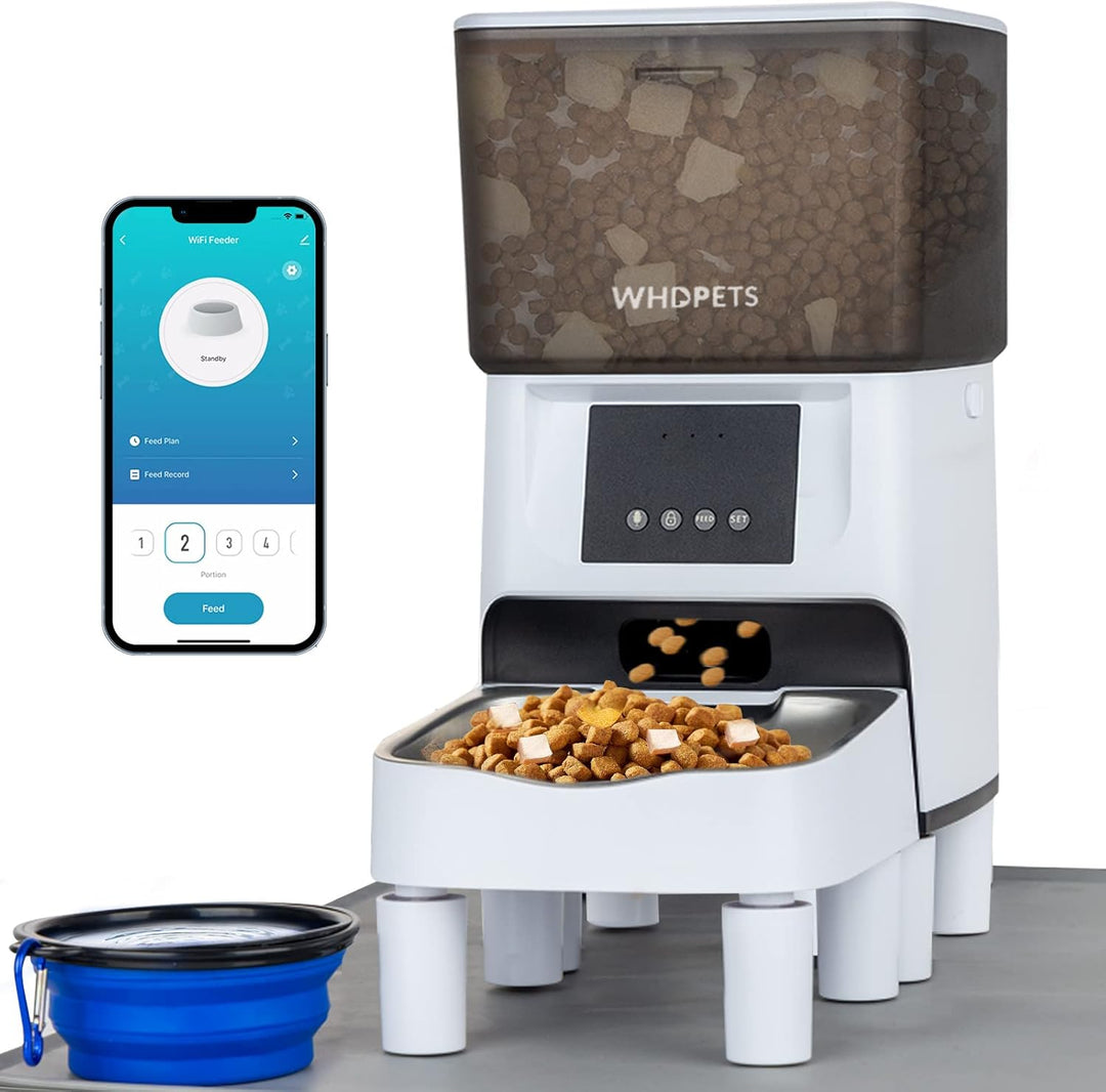 Futterautomat für Katze und Hund, WiFi Automatischer Futterspender mit Edelstahlnapf für Trockenfutt