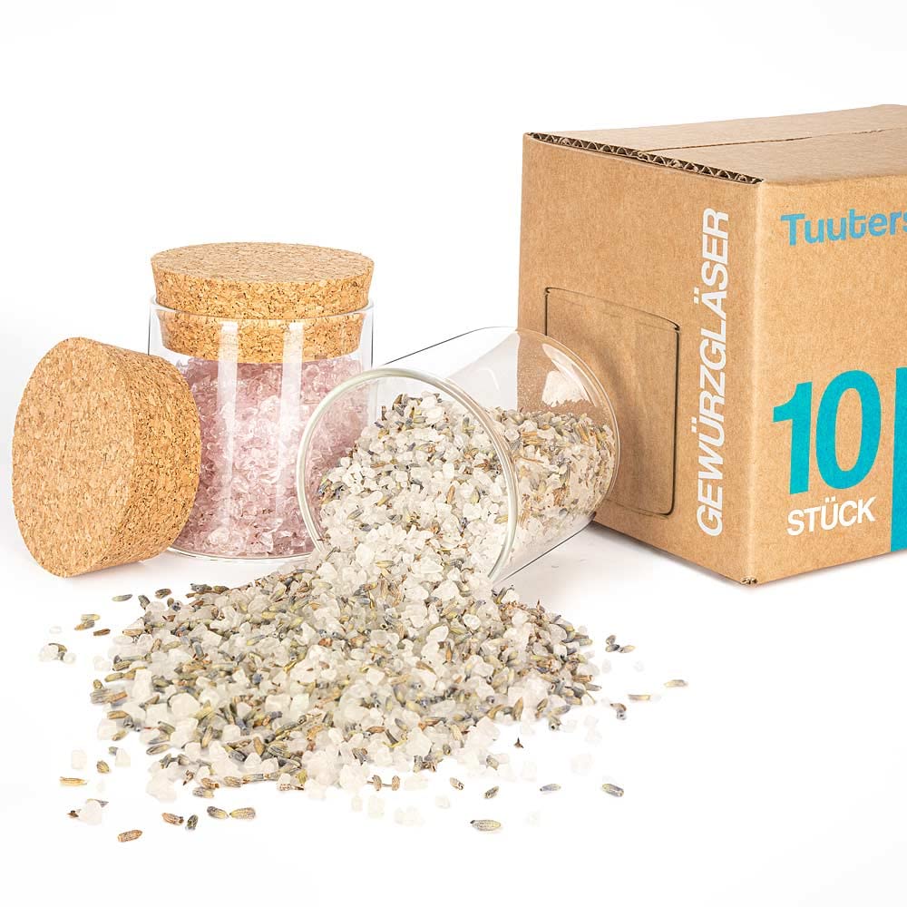 Tuuters 10x Gewürzgläser mit Korken/Vorratsdose aus Glas (70 x Ø65 mm), 70 x Ø65 mm