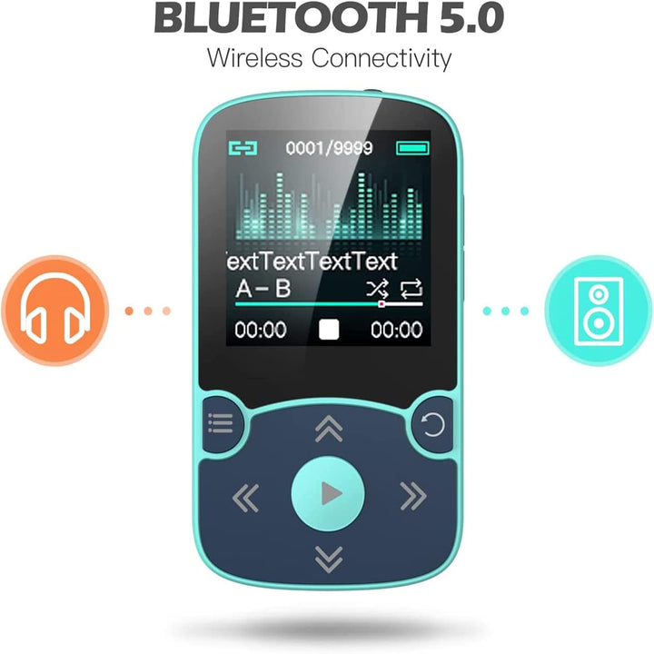 AGPTEK MP3 Player & Schutzhülle Bluetooth 5.0 Sport 32GB mit 1,5 Zoll TFT Farbbildschirm, Mini Musik