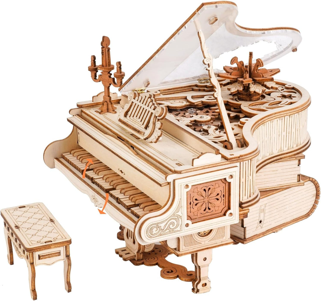 ROBOTIME 3D Puzzle Holz Magic Piano Spieluhr, Modellbausatz für Erwachsene zu Bauen, Getriebe Holzpu
