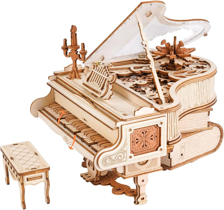 ROBOTIME 3D Puzzle Holz Magic Piano Spieluhr, Modellbausatz für Erwachsene zu Bauen, Getriebe Holzpu
