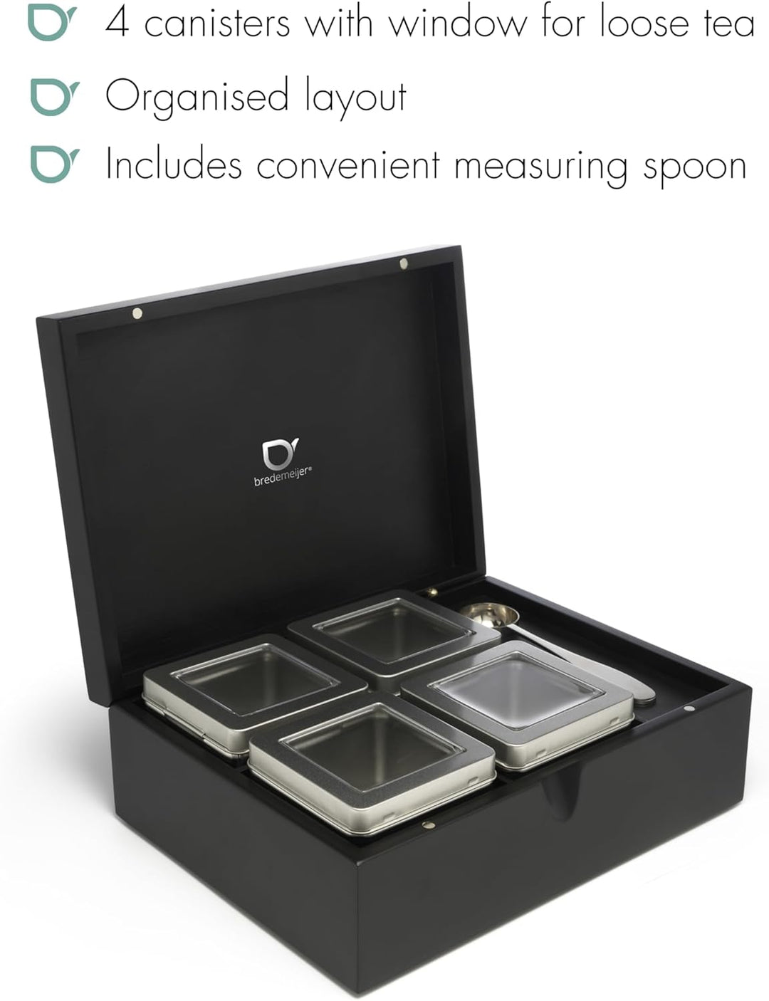 Bredemeijer grosses schwarzes edles Teebox Set 6-teilig inkl. Teemasslöffel