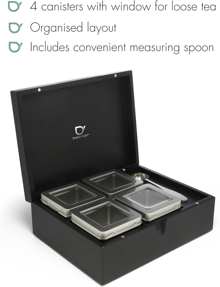 Bredemeijer grosses schwarzes edles Teebox Set 6-teilig inkl. Teemasslöffel