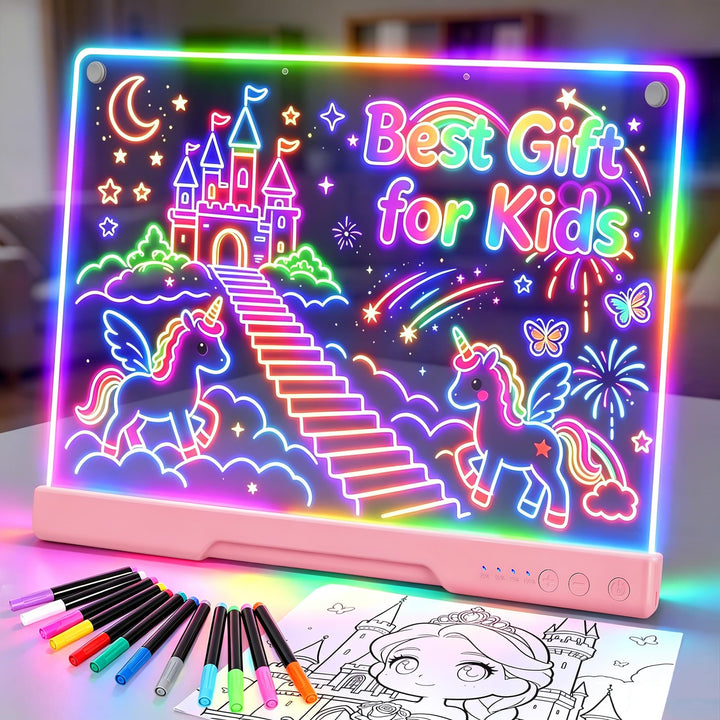 19 Zoll LED Zeichenbrett Kinder Wiederaufladbar mit 7 Farbmodi, Geschenke Mädchen 3 4 5 6 7 8 9 10 J