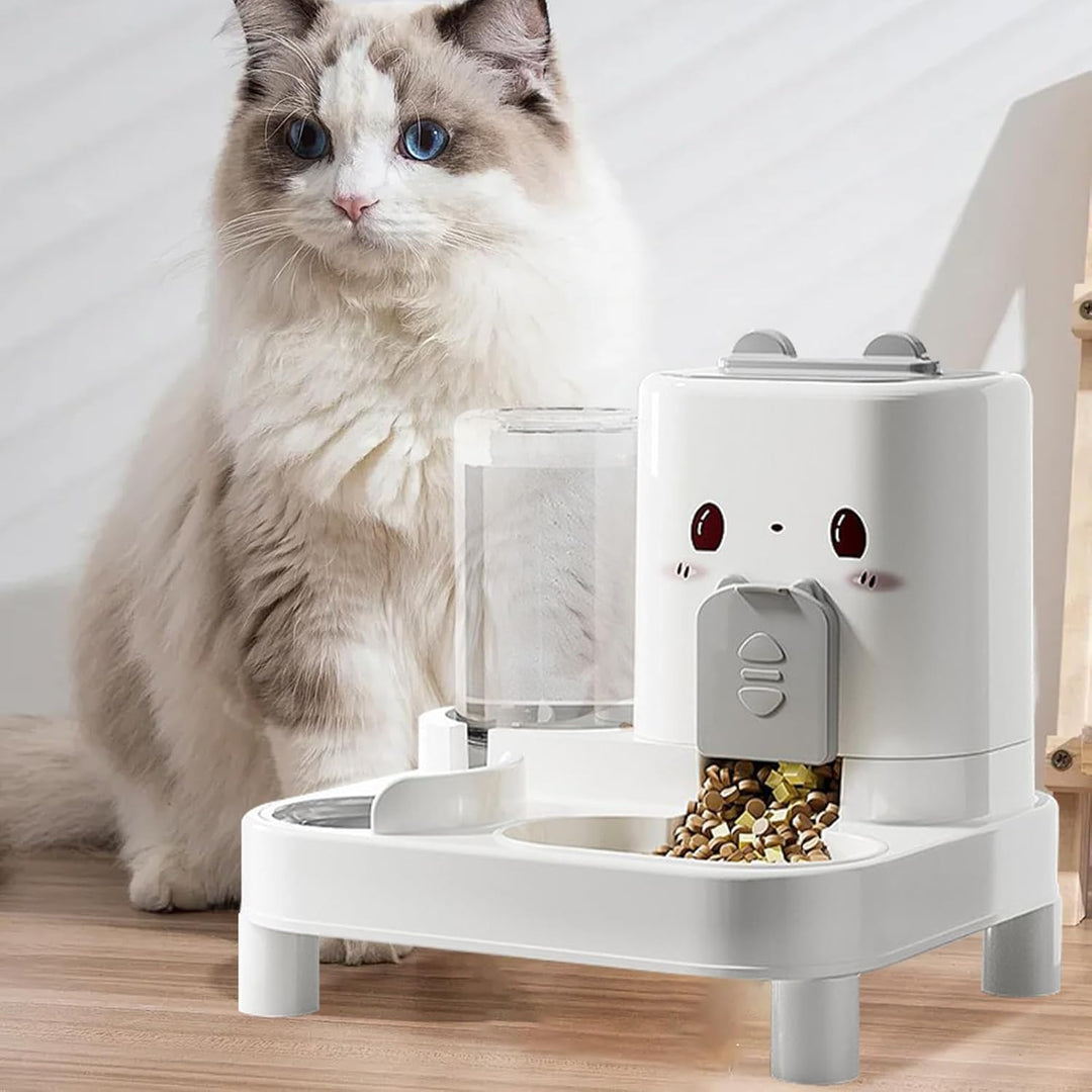 Katzenfutterstation und Wasserspender, 2-in-1-Futterspender für Katzenfutter, abnehmbare Haustier-Be