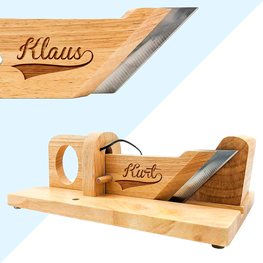 KDO MAGIC - Personalisiertes Wurstschneidebrett - Gravierter Vorname - Holz - Wurst Guillotine - Sch