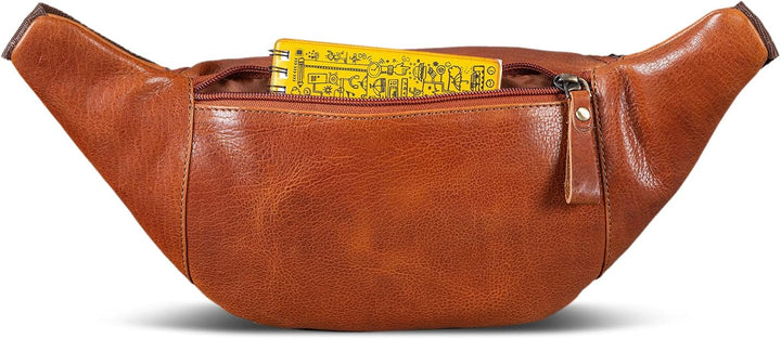 ROYALZ 'Alabama' Gürteltasche Leder Herren Damen Bauchtasche Retro Vintage Look Hüfttasche flach Bru