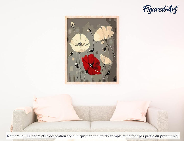 Figured'Art Malen Nach Zahlen Erwachsene Mit Rahmen Rote und weisse Blumen - Paint by Numbers Bastel