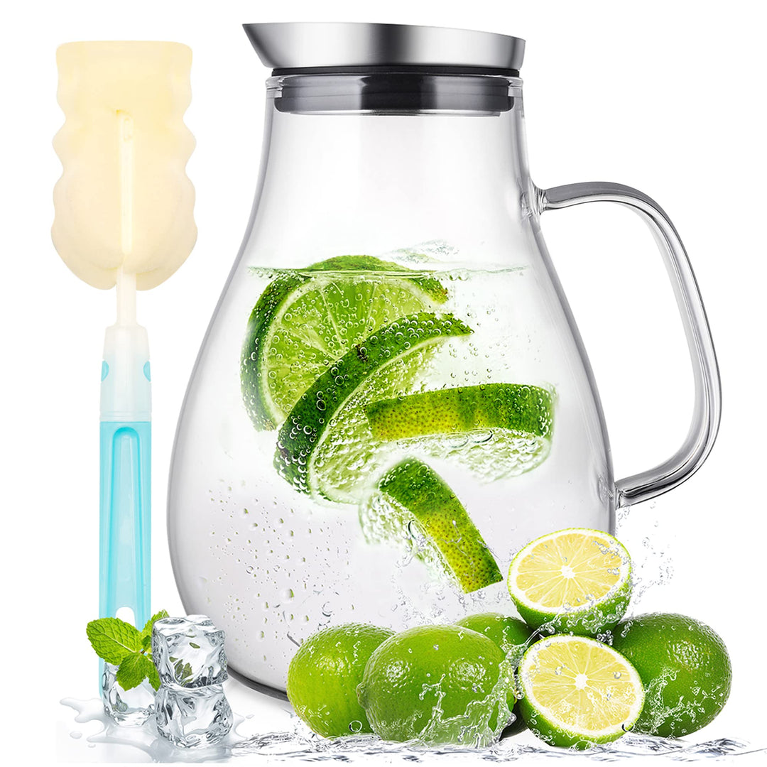 SUSTEAS 2 Liter 70 Unzen Glas Karaffe Krug mit Deckel und Auslauf, Wasserkaraffe, Eistee Krug, Saft