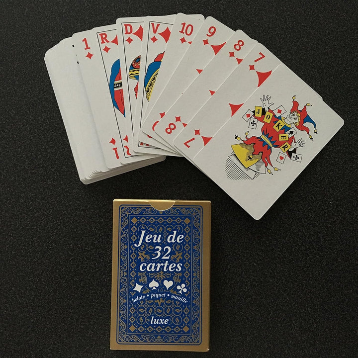 Gleichgewicht und Abenteuer 1 Set mit 32 Karten + 100 Chips: Poker, Belote, Erdspiess, Schäkel, Ecke