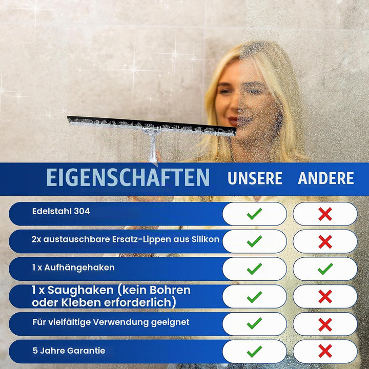 Wunset Superior-Duschabzieher-Auswahl: Mit Abziehern aus Edelstahl, Silikon und Gummi, Wasserabstrei