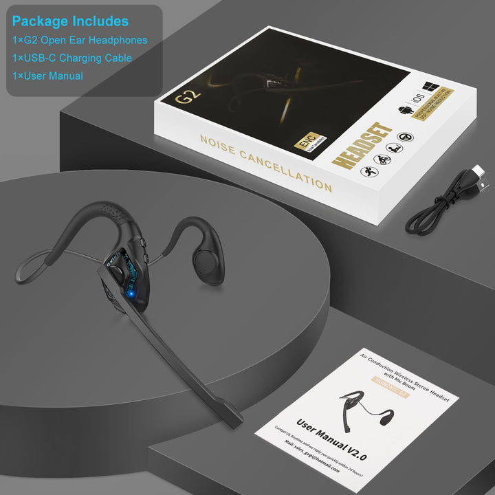 iDIGMALL Bluetooth 5.3 Headset mit Mikrofon, offene Ohr-Kopfhörer mit Geräuschunterdrückung, Mikrofo