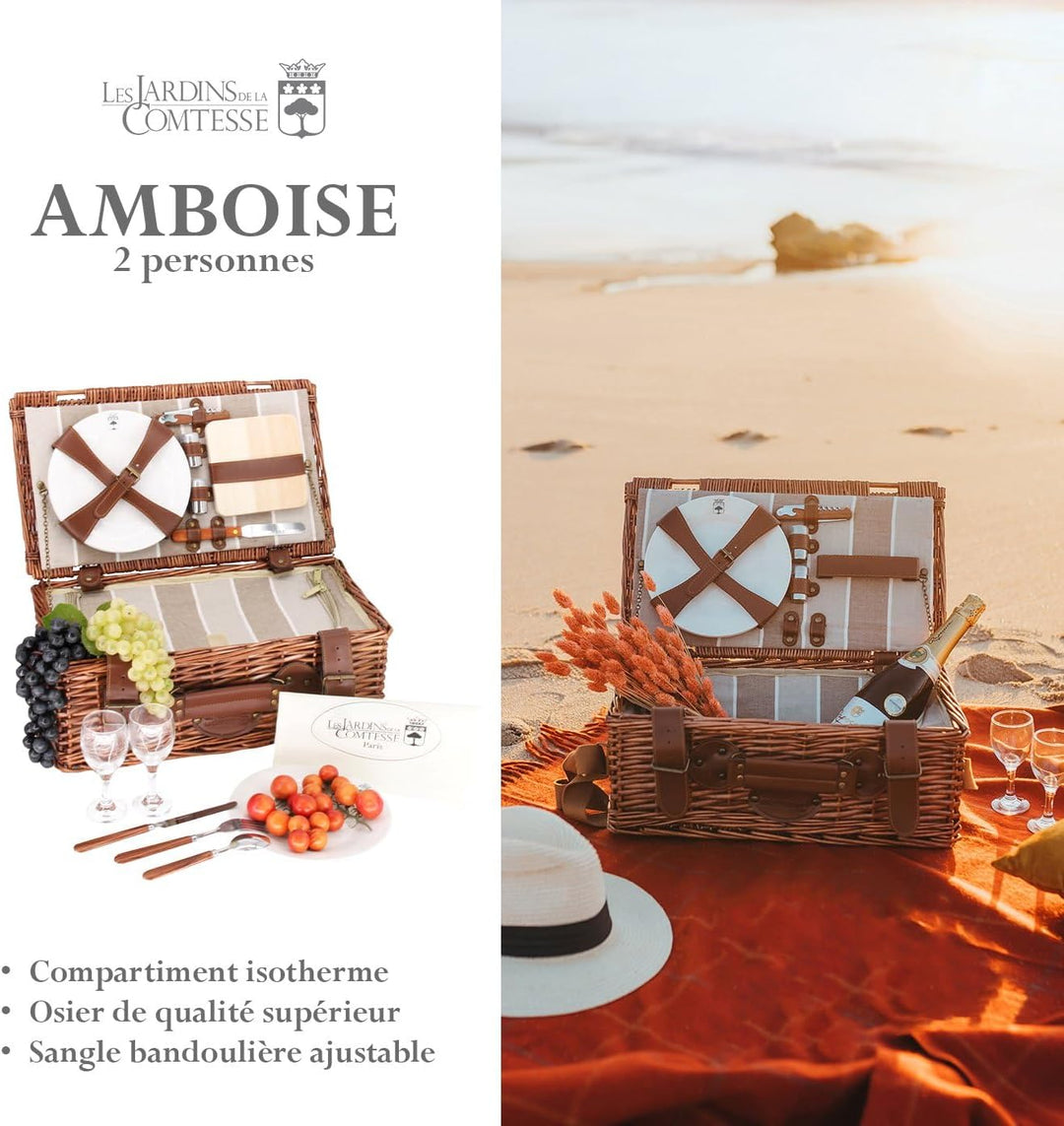 Les Jardins de la Comtesse - Picknickkorb Amboise - Komplett Für 2 Personen - Kühlfach - Keramiktell