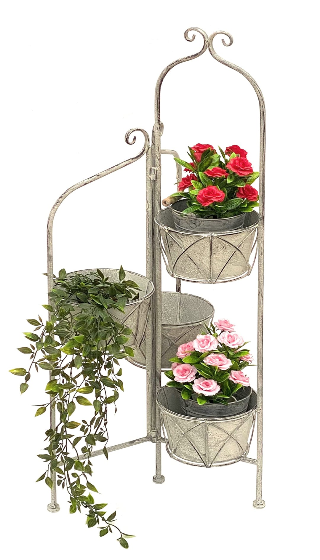 DanDiBo Blumentreppe Innen Metall Weiss Grau 100 cm Blumenständer mit 4 Töpfe 96128 Blumenständer Bl