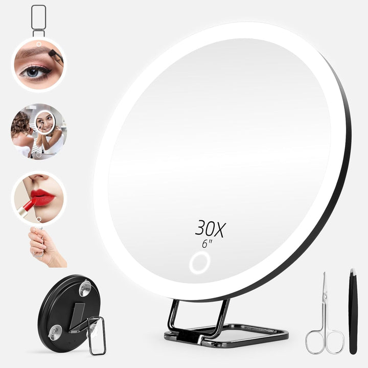 Vergrösserungsspiegel mit Licht 30X, 15cm 3 Farbe Modi Dimmen beleuchtete Make-up-Spiegel mit 30X Ve