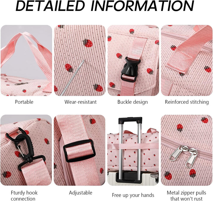 Sporttasche Kinder Mädchen Erdbeere Cord Reisetasche Damen Weekender Schwimmtasche mit Schuhfach und