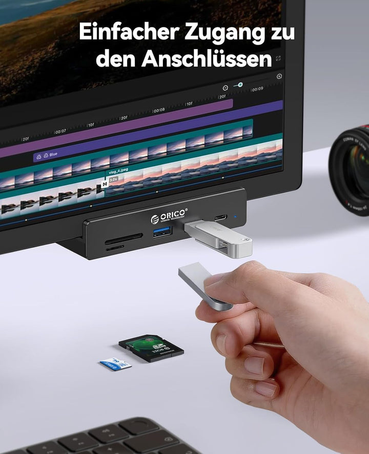 ORICO USB Hub 3.2, Aluminum USB-Hub und 5V Stromversorgung, 10 Gbit/s 3 Port s USB Verteiler, SD/TF