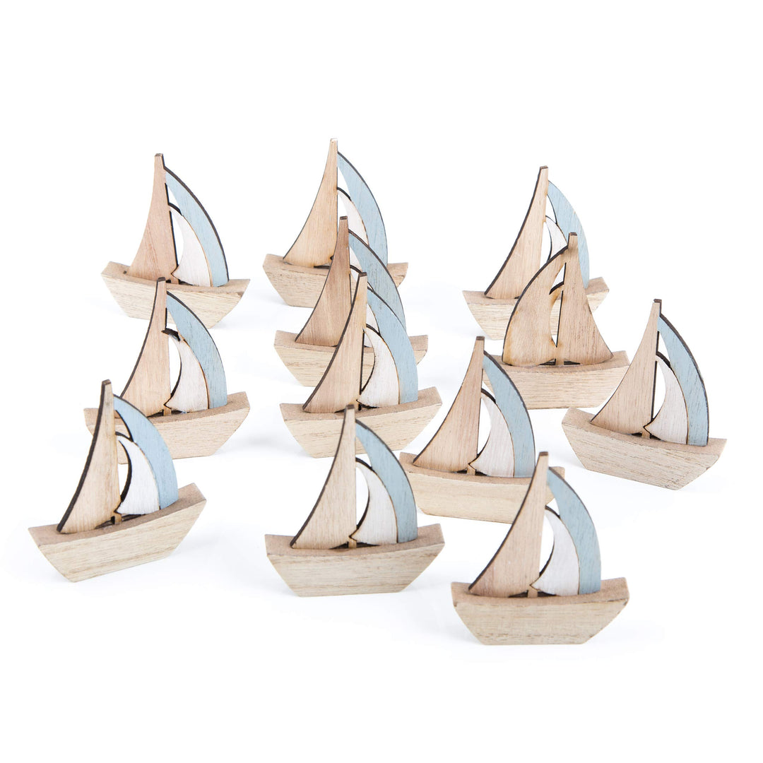 Logbuch-Verlag 12 kleine Segelboote Schiffe Natur blau 8 cm - Maritime Deko zum Hinstellen Mitgebsel