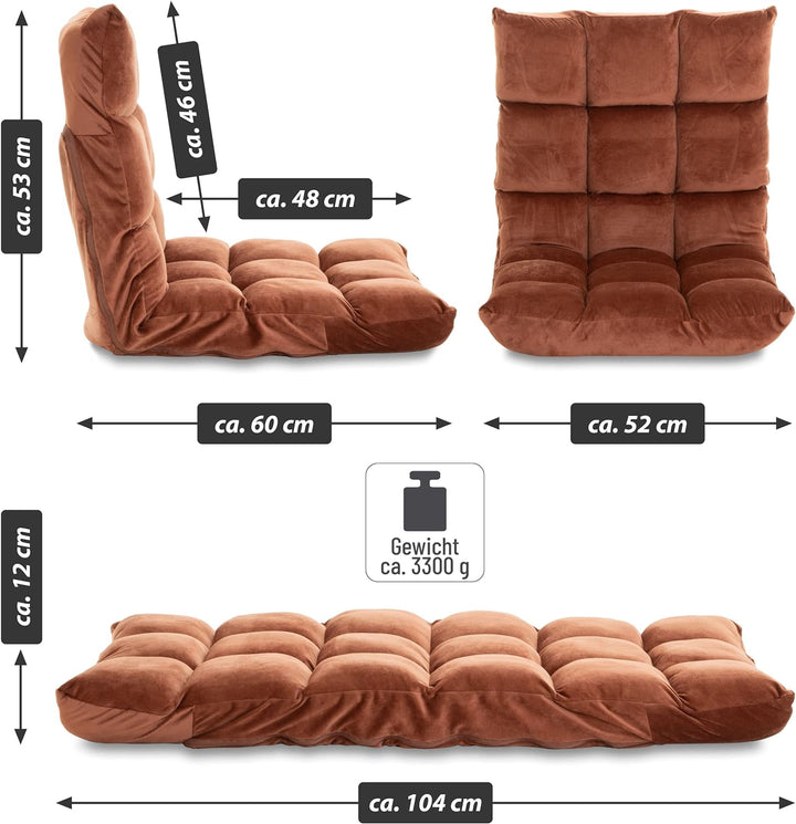 Nexos Trading Relax-Lounger 53x52x60cm braun Bodensofa verstellbar Relax-Sofa Bodenstuhl Jugendsesse