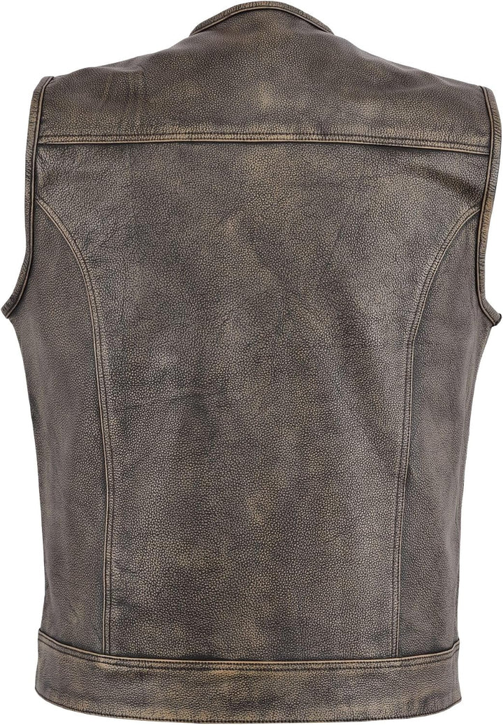 Leatherick Herren Vintage Braun Biker Leder Weste kragenlosen Stil ausgezeichneten Look (S- EUR46) 4
