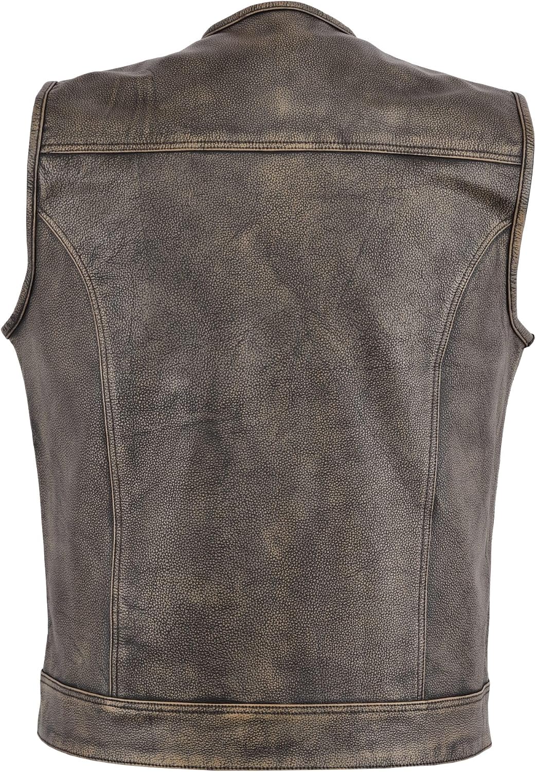 Leatherick Herren Vintage Braun Biker Leder Weste kragenlosen Stil ausgezeichneten Look (5XL- EUR66)