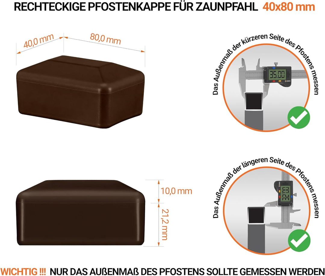 EMFA Zaunpfahlkappe rechteckig 40x80 mm Braun 10 Stück Pfostenkappen Kunststoff Pfostenkappen Abdeck