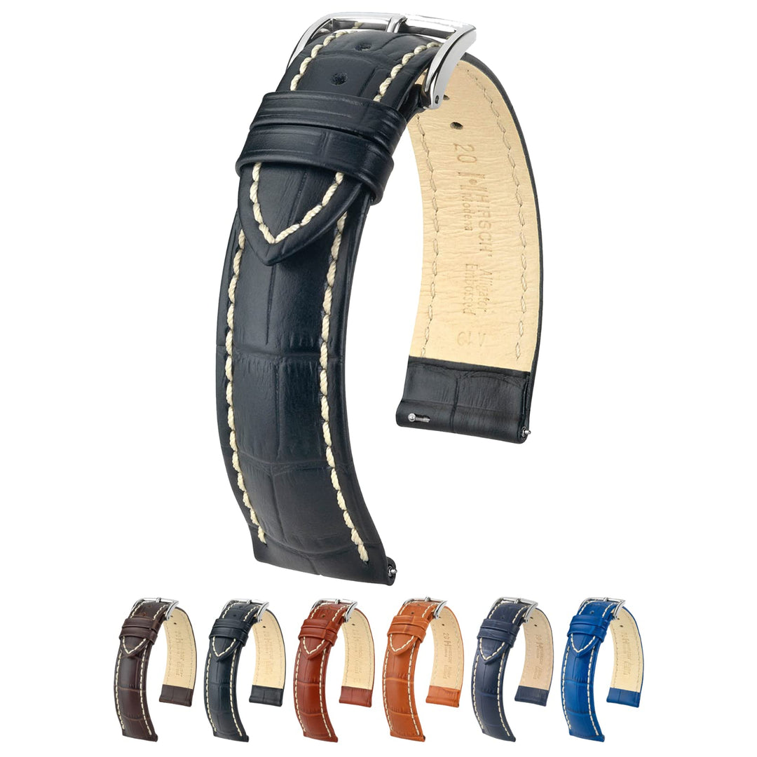 HIRSCH Unisex Uhrenarmband Alligator Style Modell Modena 20 mm Schwarz
