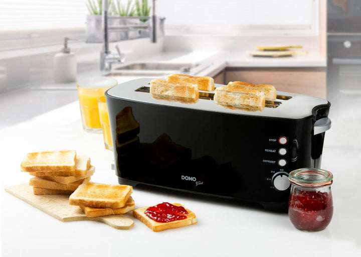 DOMO DO961T Toaster, Edelstahl rostfrei, Schwarz