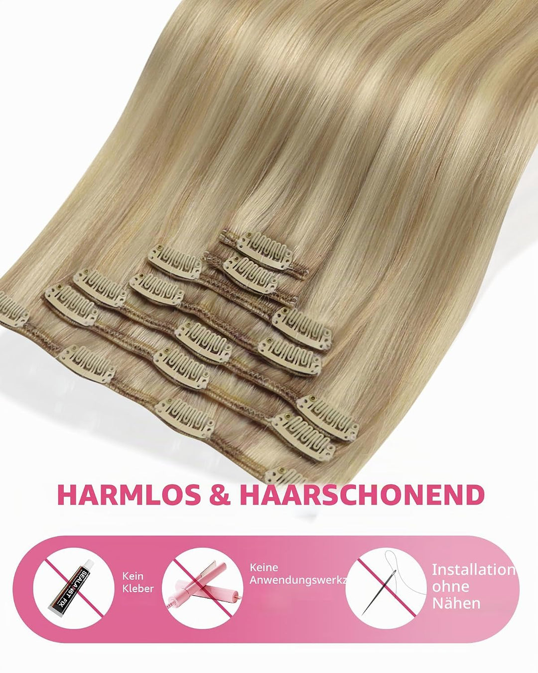 YoungSee Clip in Extensions Echthaar Clip in Extensions Echthaar Goldblond Strahnchen Mittelblond Cl