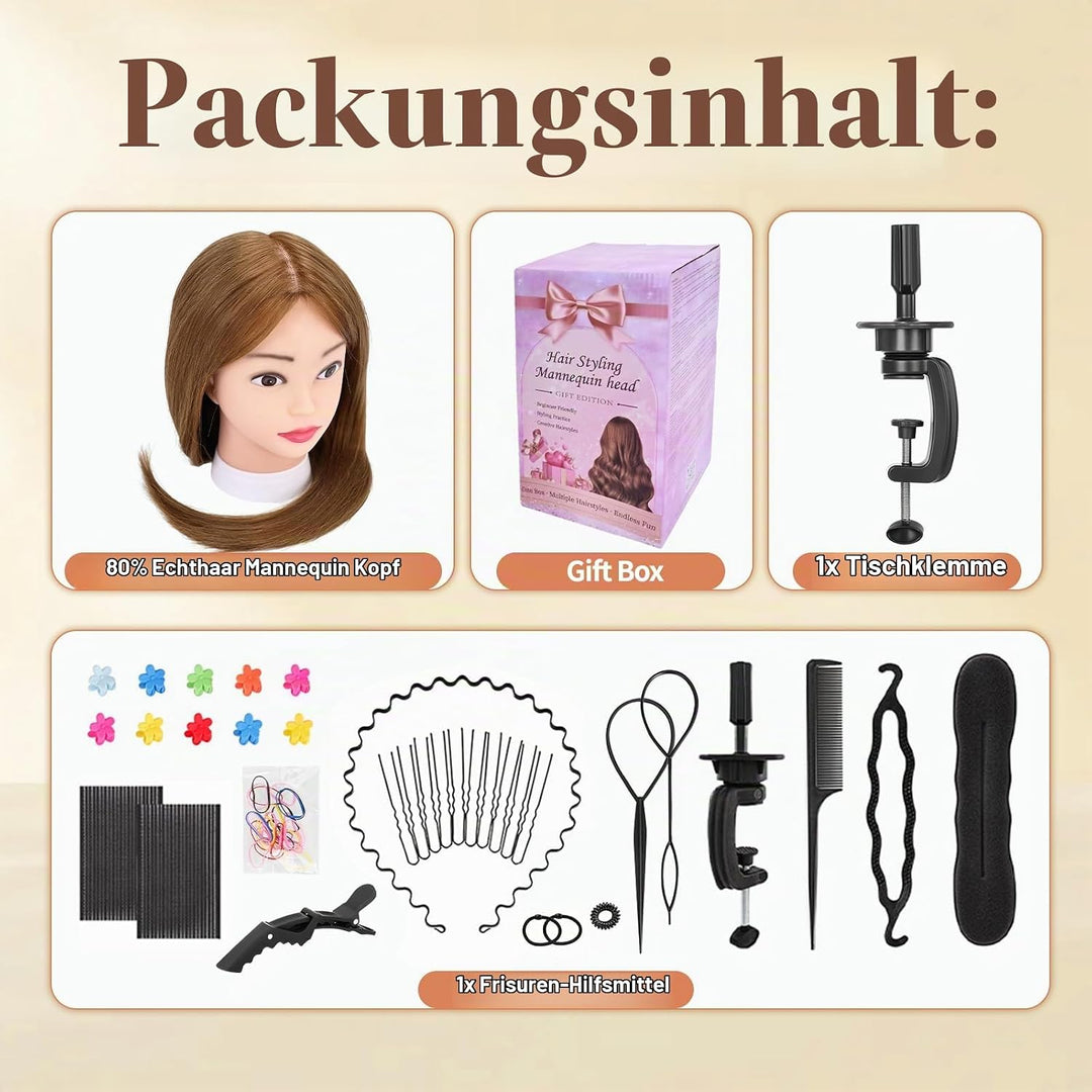 Yofuly 26 Zoll Trainingsköpfe, 80% Echthaar Kosmetik Schaufensterpuppenkopf mit Tischklemme &amp; DIY-Ha
