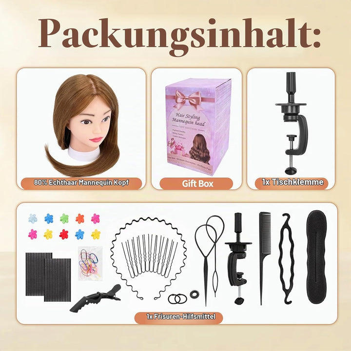 Yofuly 26 Zoll Trainingsköpfe, 80% Echthaar Kosmetik Schaufensterpuppenkopf mit Tischklemme &amp; DIY-Ha