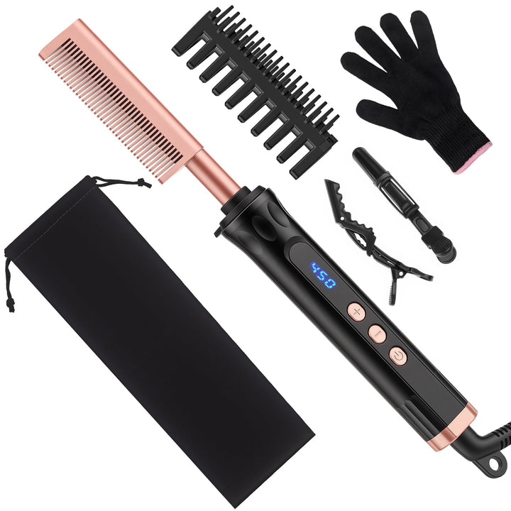 Hot Comb Heisser Kamm mit Quarz-Keramik-Beschichtung, Elektrischer Haarglätter für Afro-Haar & Natur