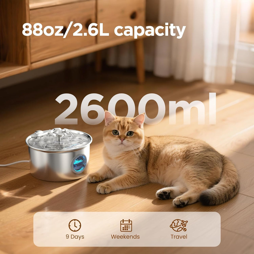 Katzenbrunnen für Katzen Edelstahl Katzentrinkbrunnen: 2.6L Katzenbrunnen für Katzen - Super Silent