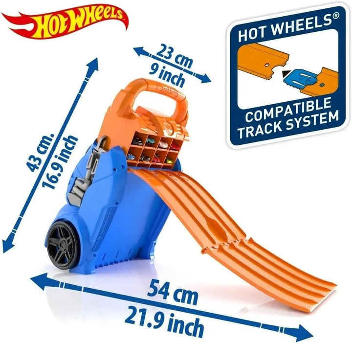 Hot Wheels Cefa Toys Koffer für Autos, 2-in-1, mit Kapazität für 20 Autos, 4 Verschiedene Tracks, Me