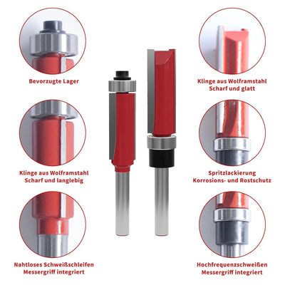 27 Stück 8mm Schaft Bündigfräser-Set, mit Schlagmagnet-Bits, Lager, Schraubenschlüssel, 8mm Schaftfr