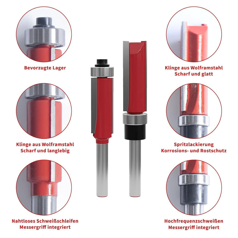 27 Stück 8mm Schaft Bündigfräser-Set, mit Schlagmagnet-Bits, Lager, Schraubenschlüssel, 8mm Schaftfr
