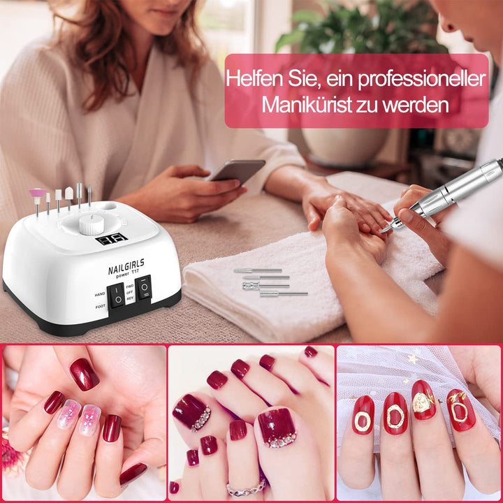 Nagelfeile Elektrisch für gelnägel,NAILGIRLS 11 in 1 Nagel Fräsmaschine,35000 U/Min Nail Drill Nagel