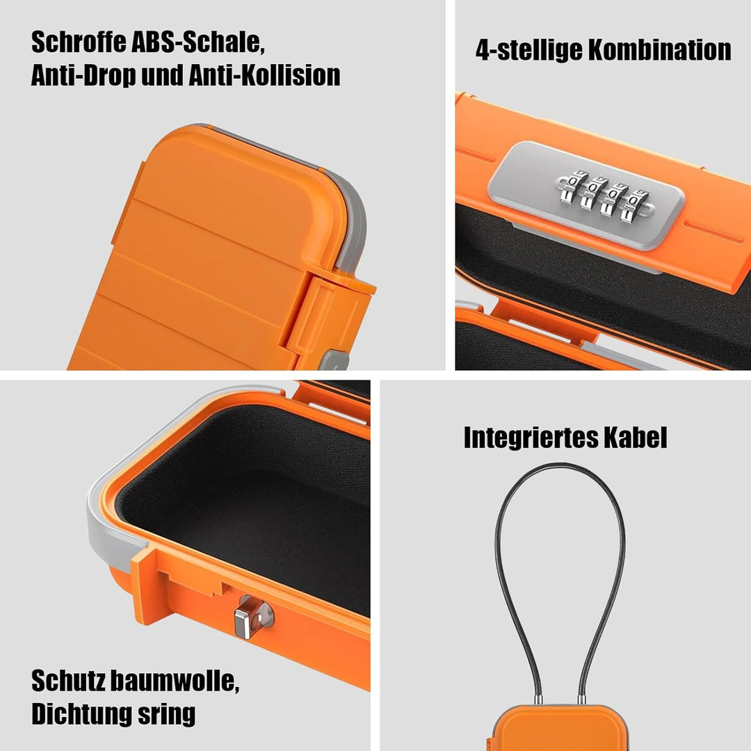Lock Tresor Wasserdicht, 4 Stellig Zahlencode Tragbarer Sicherheitsbox mit 6MM Dicker Abnehmbarem Dr