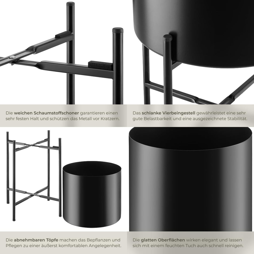 tectake® Pflanzenständer 2er Set, Blumenständer, Metall Blumentopf, abnehmbare Übertöpfe, Blumentöpf