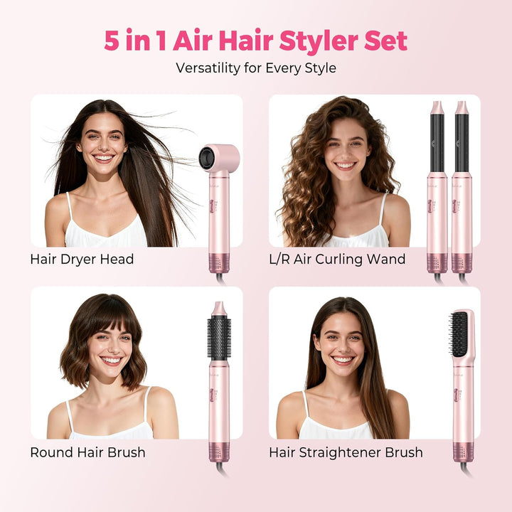 Atopskins 5 in 1 Air Styler Set Haarstyler Hairstyler Airbrush 5 in 1 Hair Styler Set Mit Rundbürste