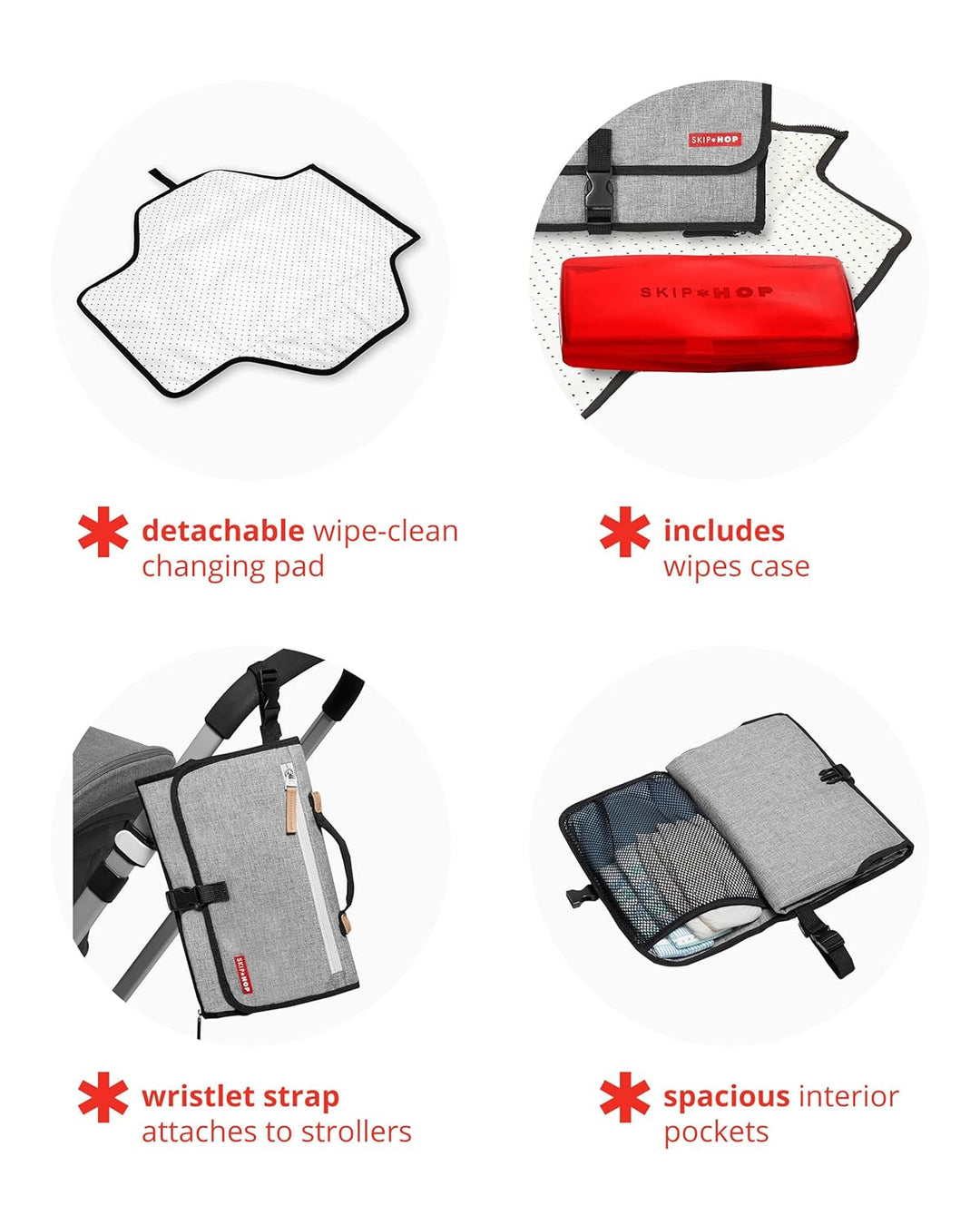 Skip Hop Pronto Mini Wickeltasche, Wickelstation für unterwegs, grey melange grau Einfarbige, grau E