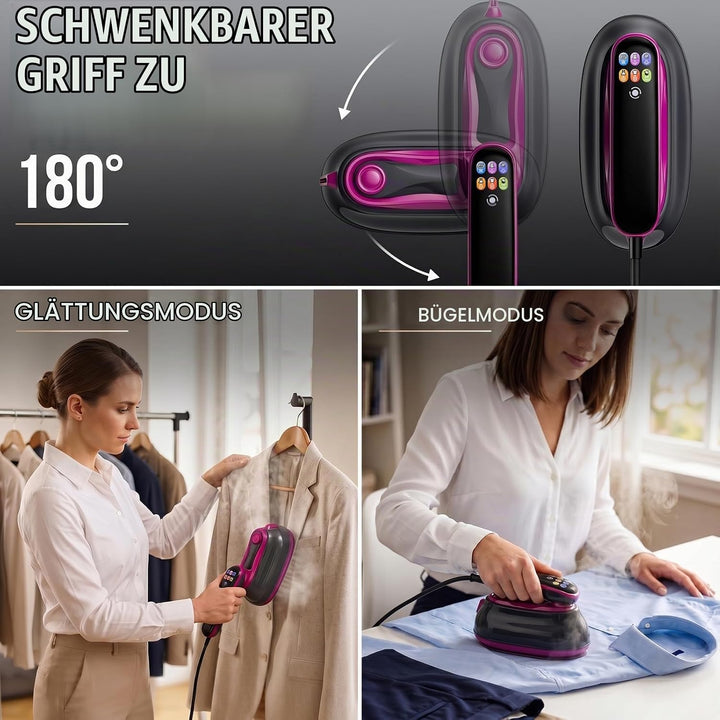 Dampfglätter 2 in 1, Handdampfglätter 1300 W, tragbar, Kleidung, Reisebügeleisen, Touchscreen, mehre
