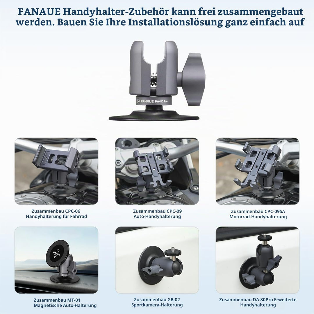 FANAUE Verbindungsarm mit Klebende Kugelkopfbasis Kompatibel mit RAM Mount B Grösse 1" Kugelkopf Ada
