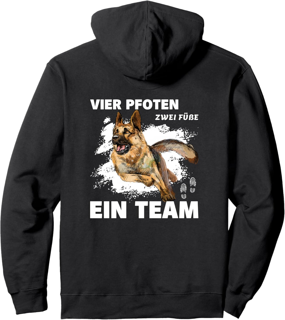 Vier Pfoten zwei Füsse ein Team Mensch Hund Team Schäferhund Pullover Hoodie