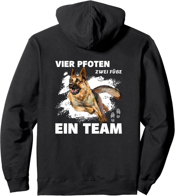 Vier Pfoten zwei Füsse ein Team Mensch Hund Team Schäferhund Pullover Hoodie