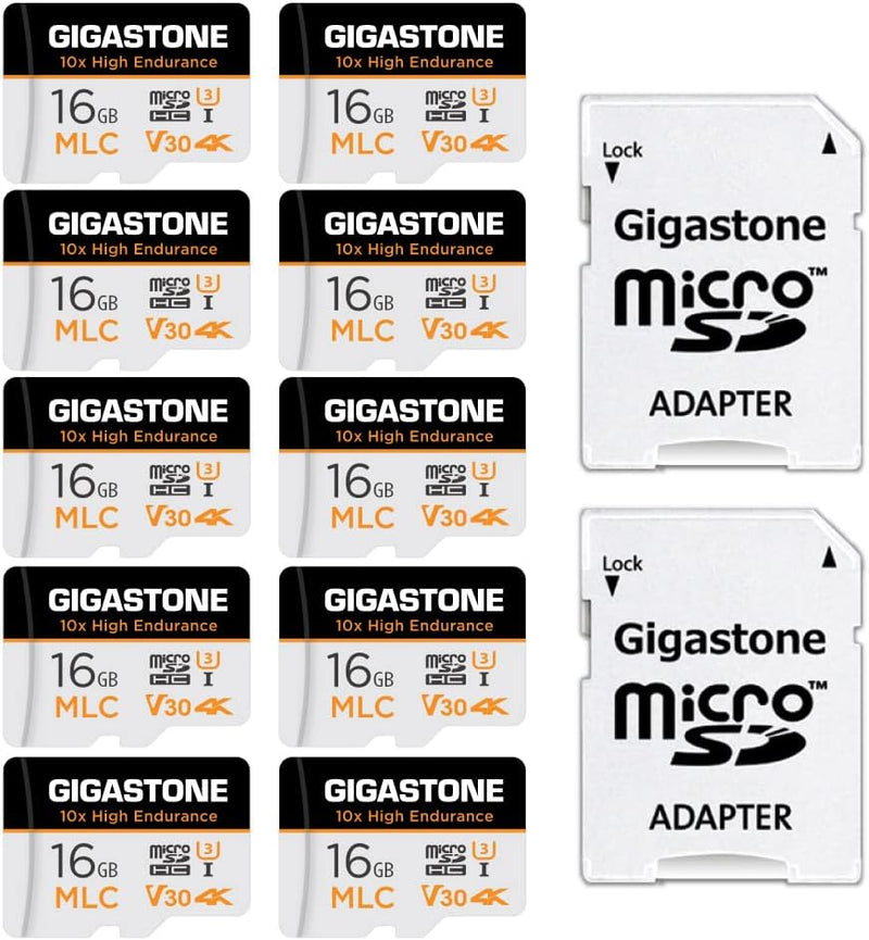 Gigastone MLC 10x High Endurance 16GB MicroSDHC Speicherkarte 10er-Pack und SD Adapter, bis zu 95/30