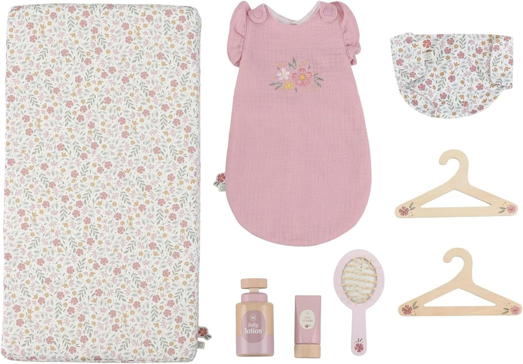 Little Dutch Puppen-Wickeltisch Wickelkommode mit Mobile und viel Zubehör für Babypuppe Puppe - rosa