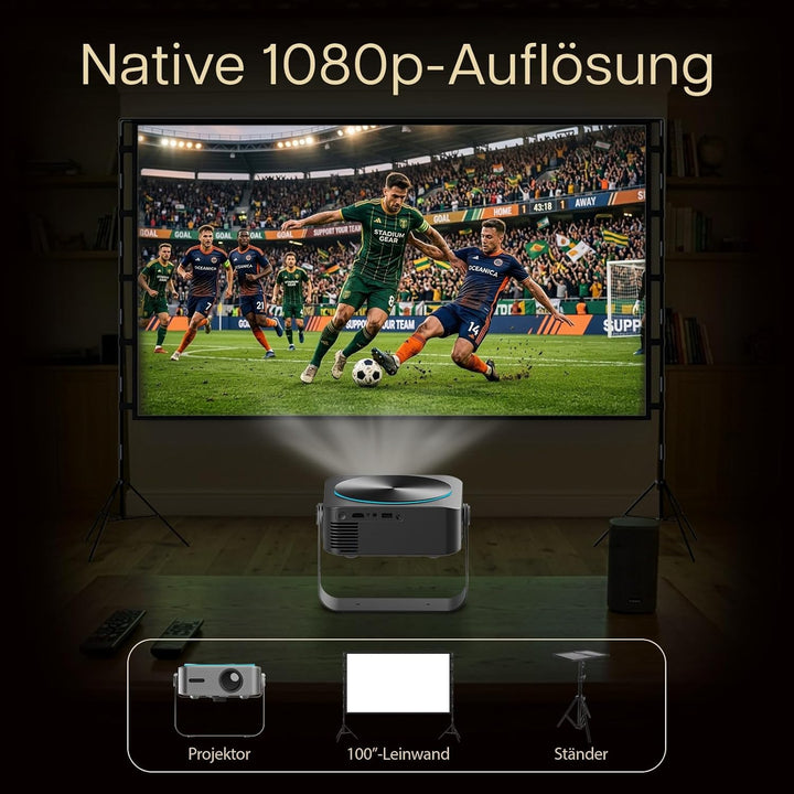 Beamer mit WiFi & Bluetooth, 100 Zoll Projektionsleinwand & Stativ von MMOBIEL – Native 1080P, 320 A
