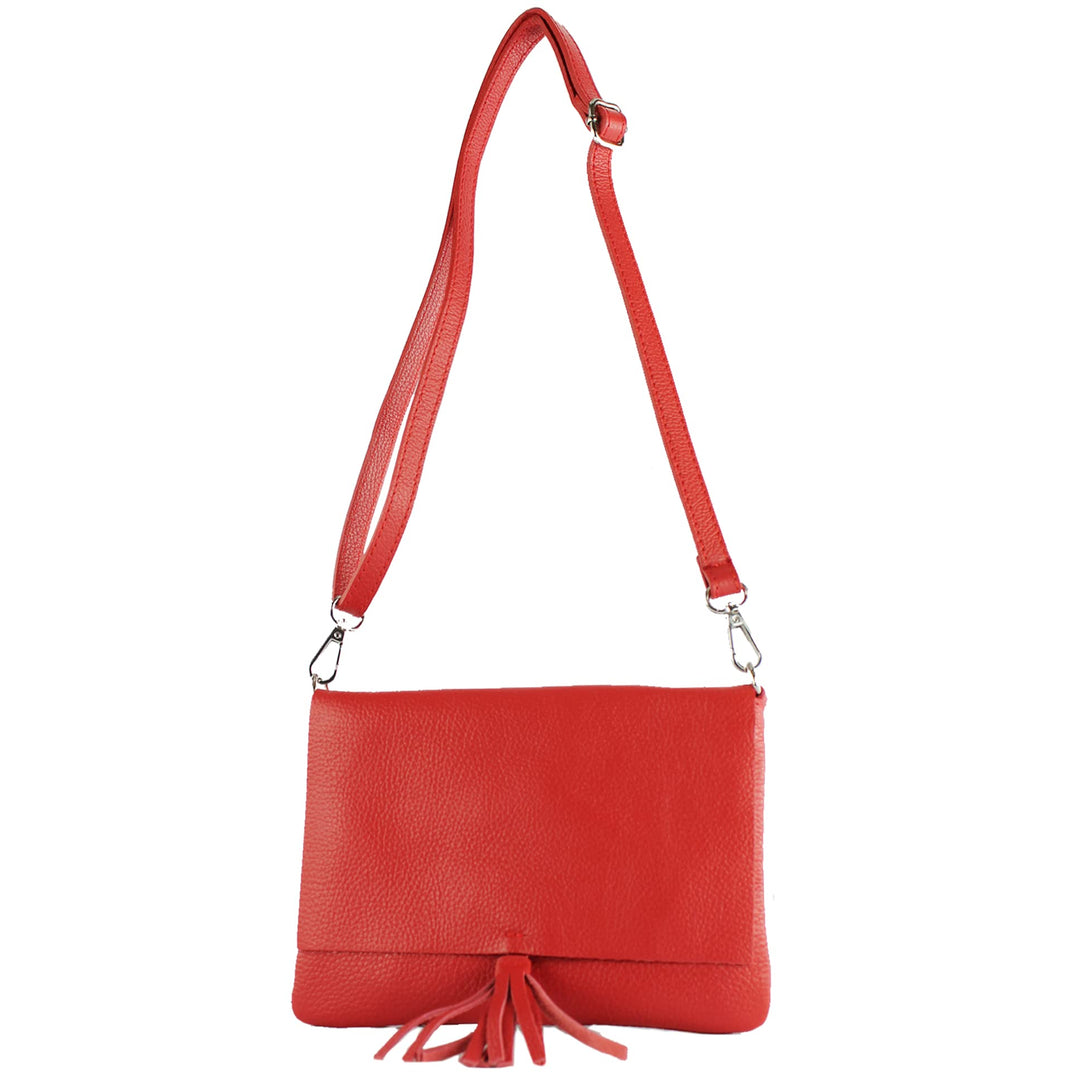 modamoda de - T242 - ital. Leder Clutch Umhängetasche Small Signalrot, Signalrot
