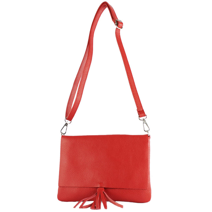 modamoda de - T242 - ital. Leder Clutch Umhängetasche Small Signalrot, Signalrot